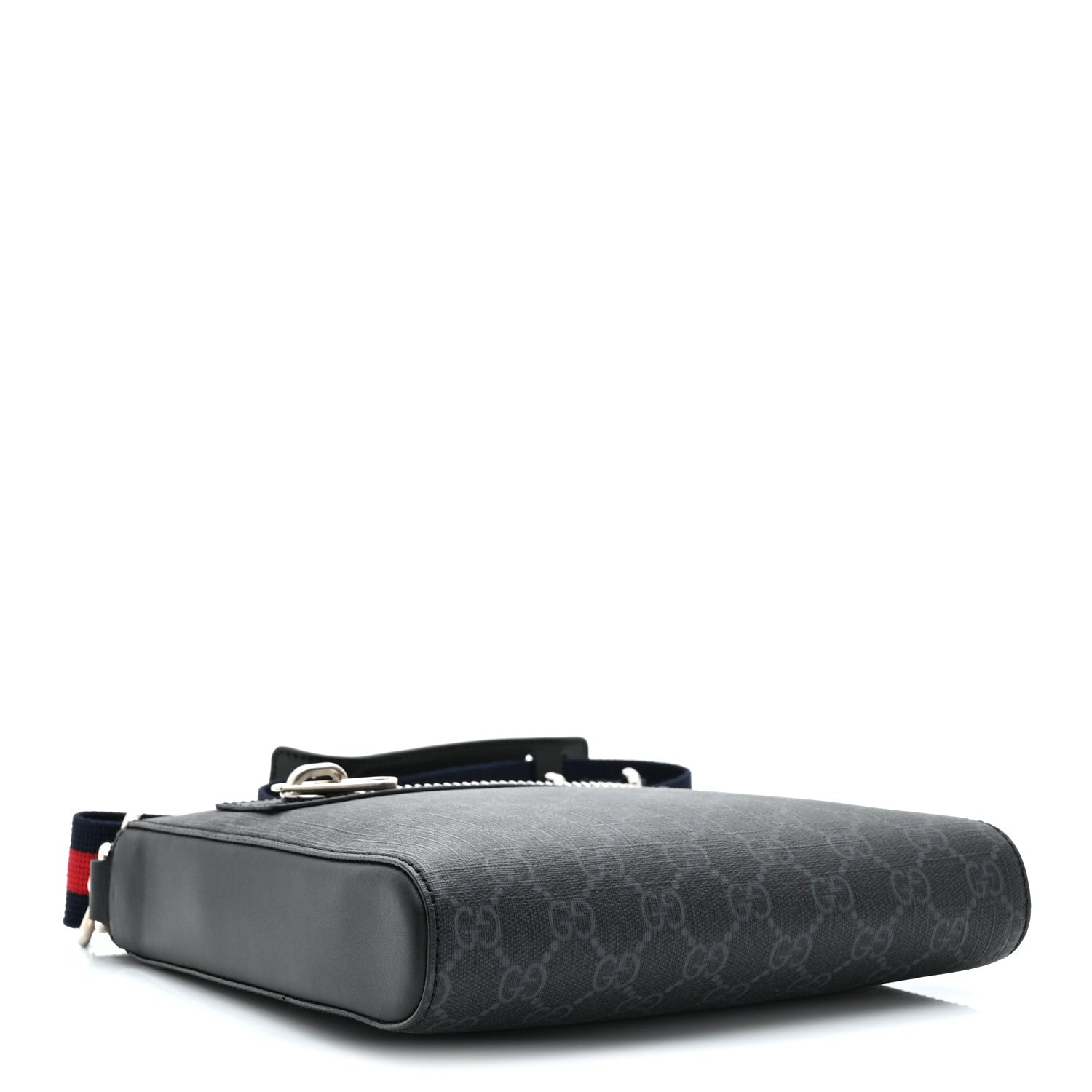 Gucci GG Supreme Monogram Web Small Flat Messenger Bag Black Grey 4 of 10