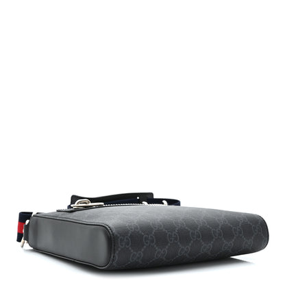 Gucci GG Supreme Monogram Web Small Flat Messenger Bag Black Grey 4 of 10