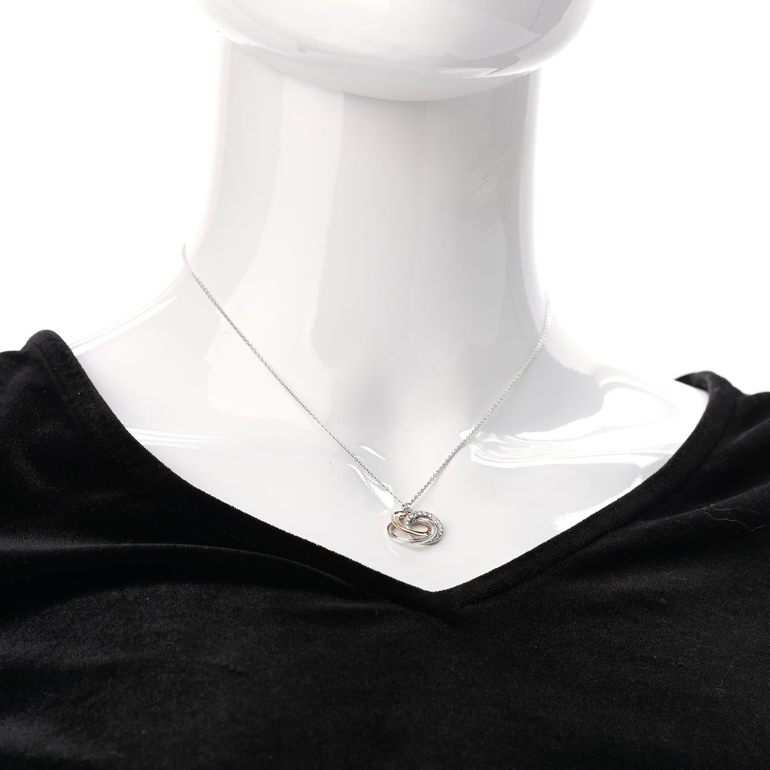 Tiffany 18K White Rose Gold Diamond 1837 Triple Interlocking Circles Pendant Necklace 2 of 5