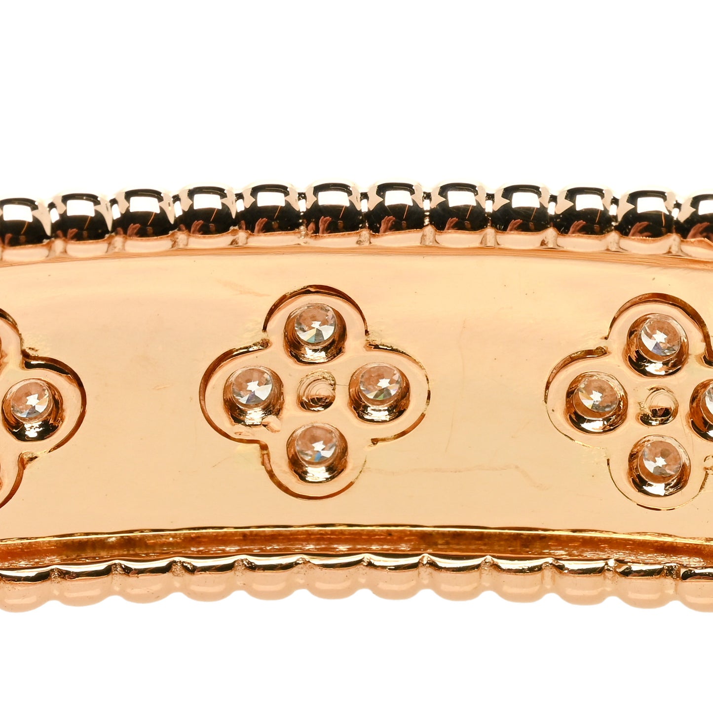 18K Rose Gold Diamond Perlee Clovers Bangle Bracelet S