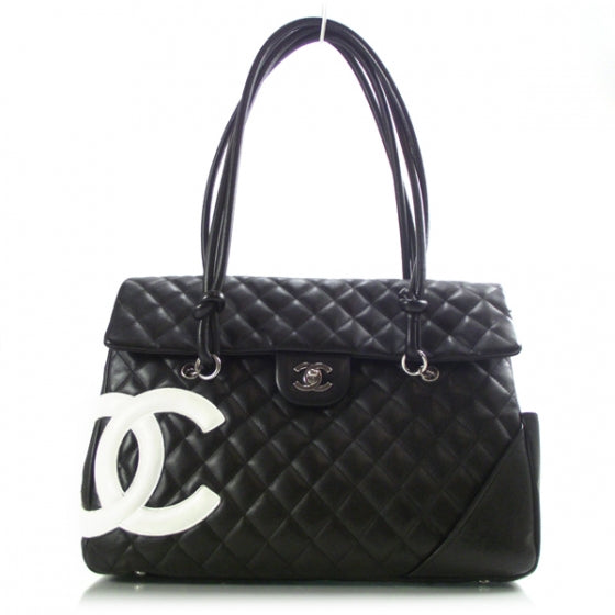 Calfskin Quilted Large Cambon Flap Black White