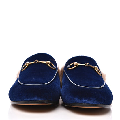 Gucci Velvet Fur Womens Princetown Slippers 35 Cobalt Blue 2 of 8