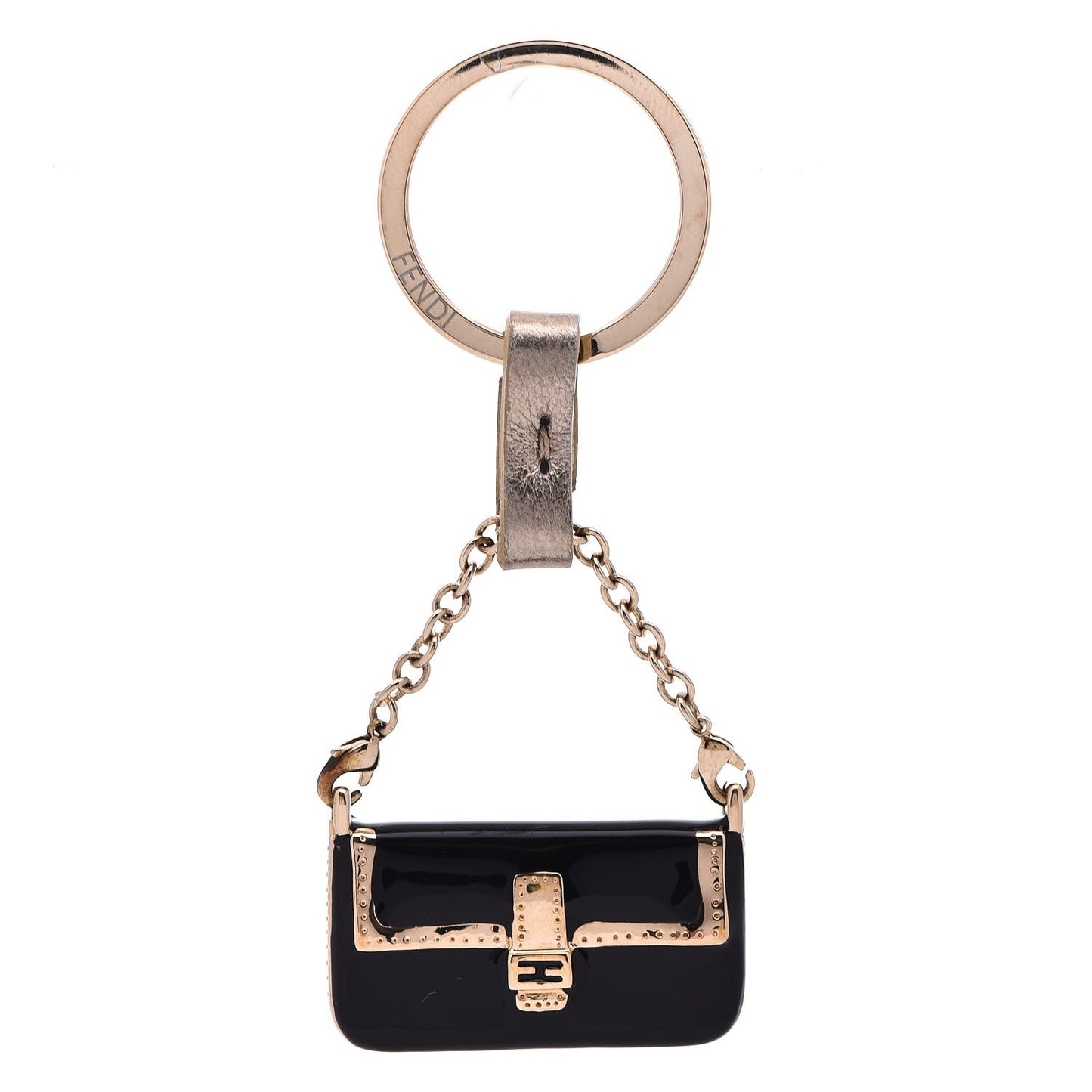 Metal Baguette Key Ring Black