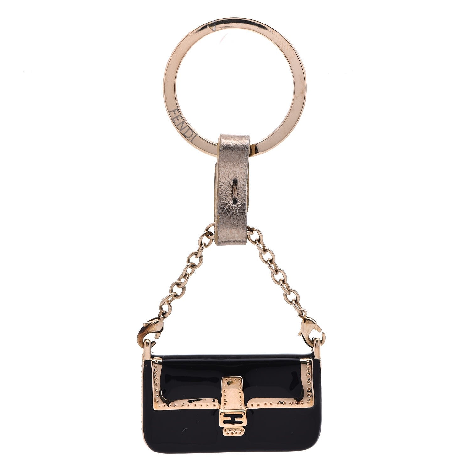 Fendi Metal Baguette Key Ring Black 1 of 3