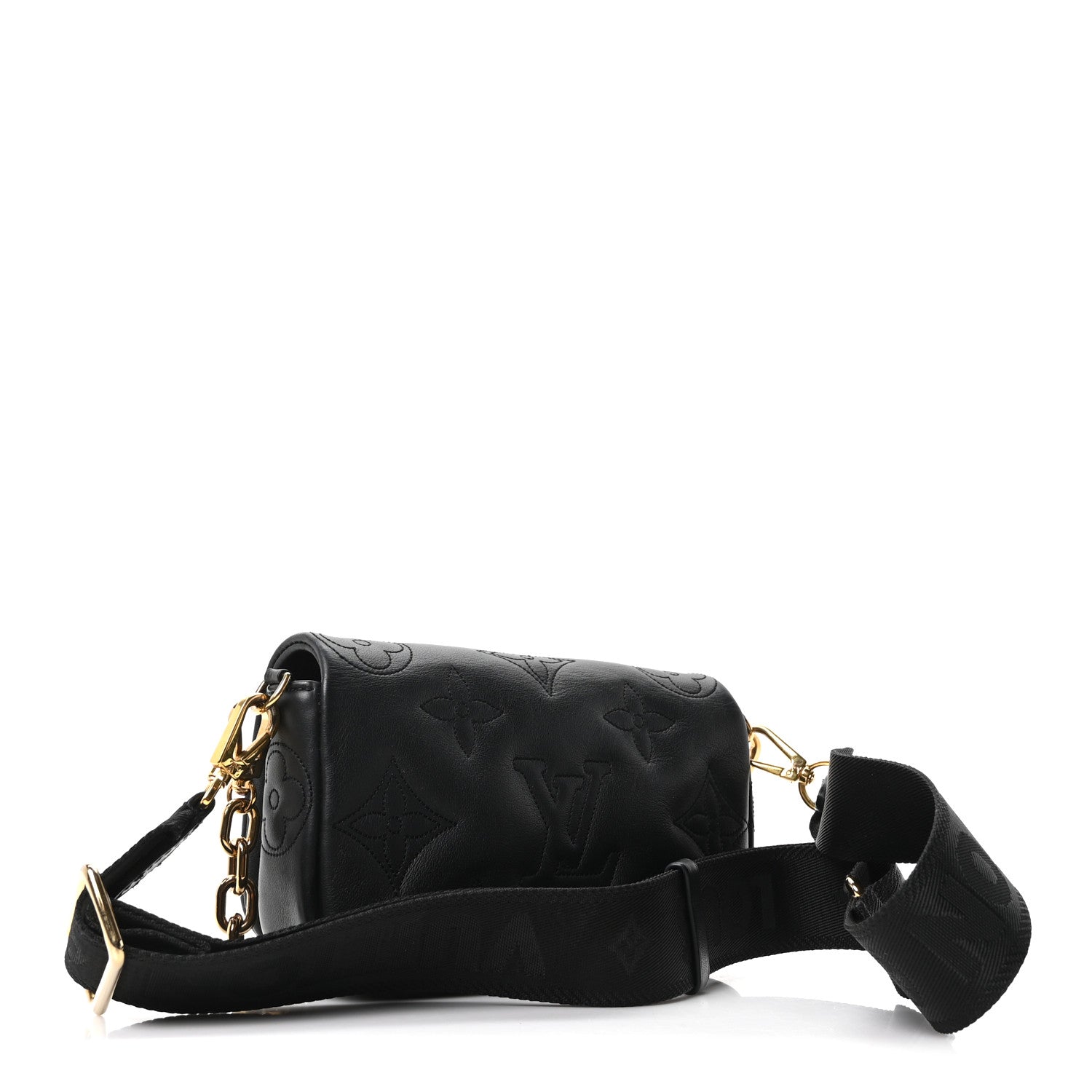 Louis Vuitton Calfskin Bubblegram Wallet On Strap Black 3 of 9