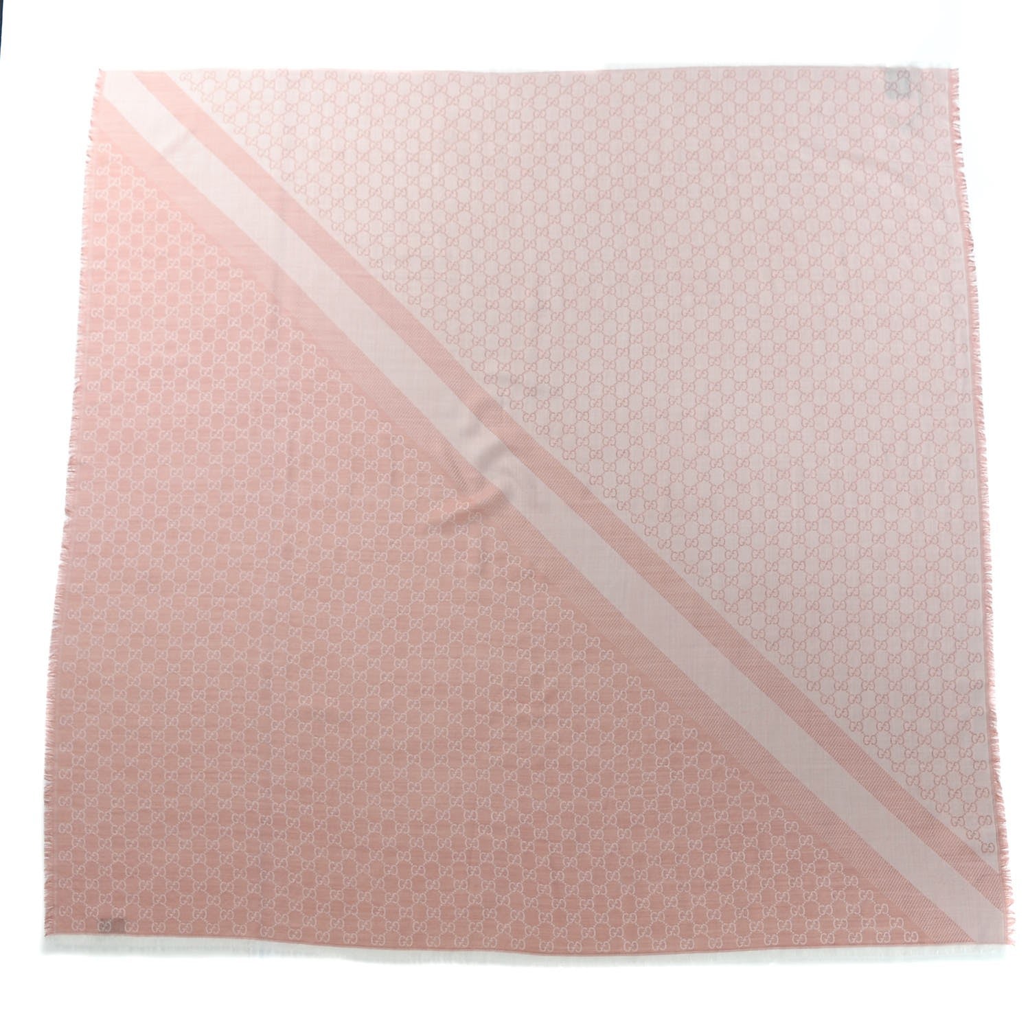 Gucci Wool Silk Monogram GGWeb Fringe Shawl Rose Ivory 1 of 5