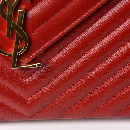 Saint Laurent Grain De Poudre Matelasse Chevron Large Monogram Satchel Lipstick Red 9 of 10