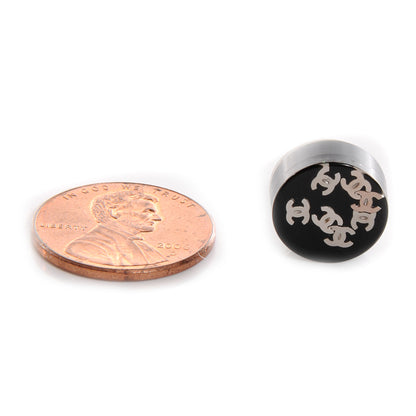 Chanel Resin CC Earrings Black Silver 2 of 5