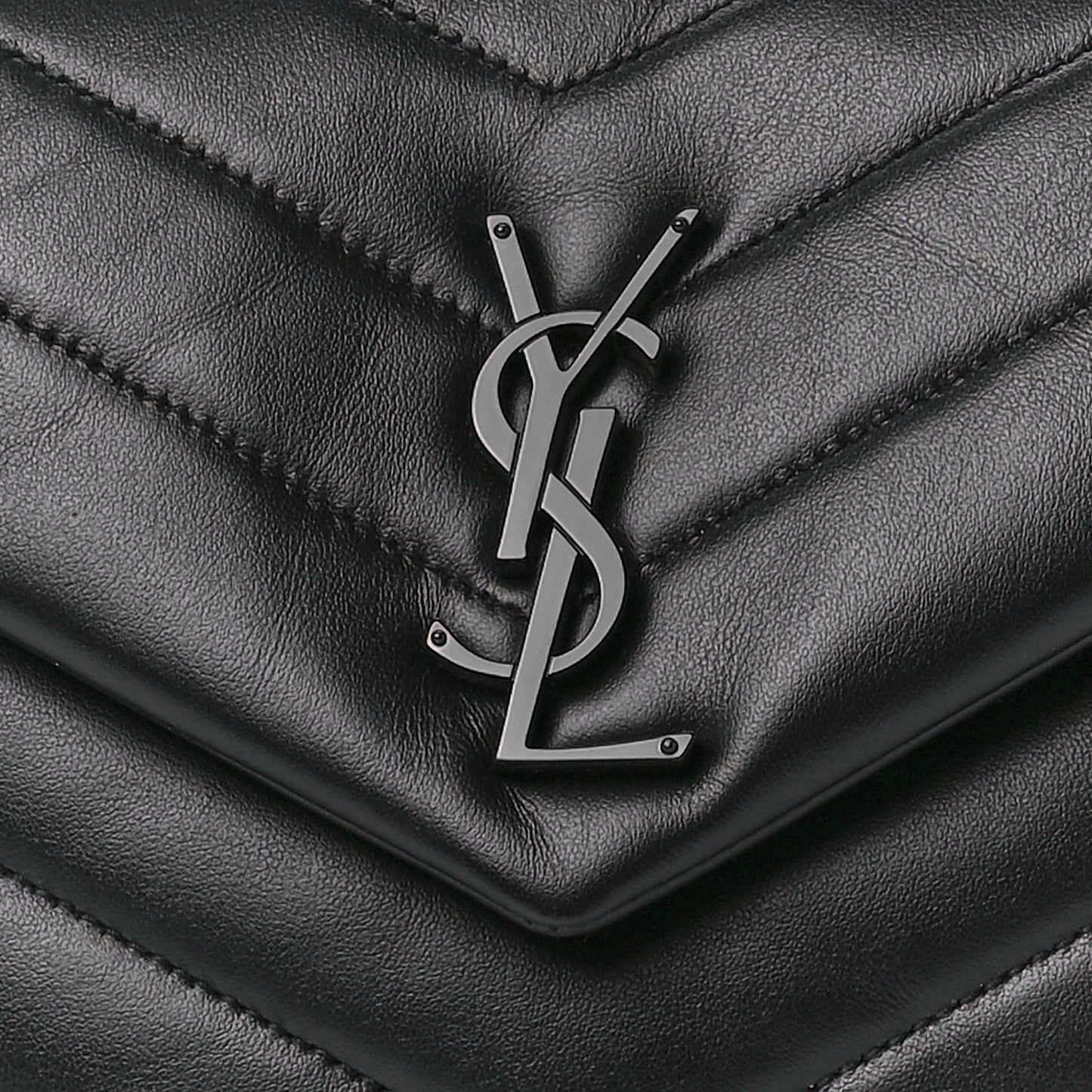 Calfskin Y Quilted Monogram Monochrome Small Loulou Chain Satchel Black