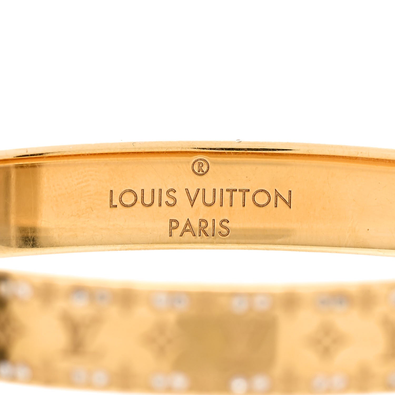 Louis Vuitton Brass Crystal Monogram Nanogram Strass Cuff S Gold 4 of 6