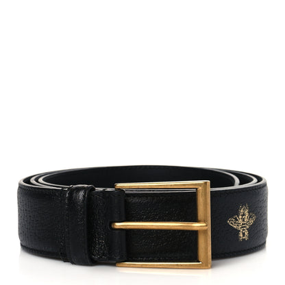 Gucci Textured Dollar Calfskin Bees And Stars Print Mens 35mm Belt 95 38 Black Gold 1 of 6