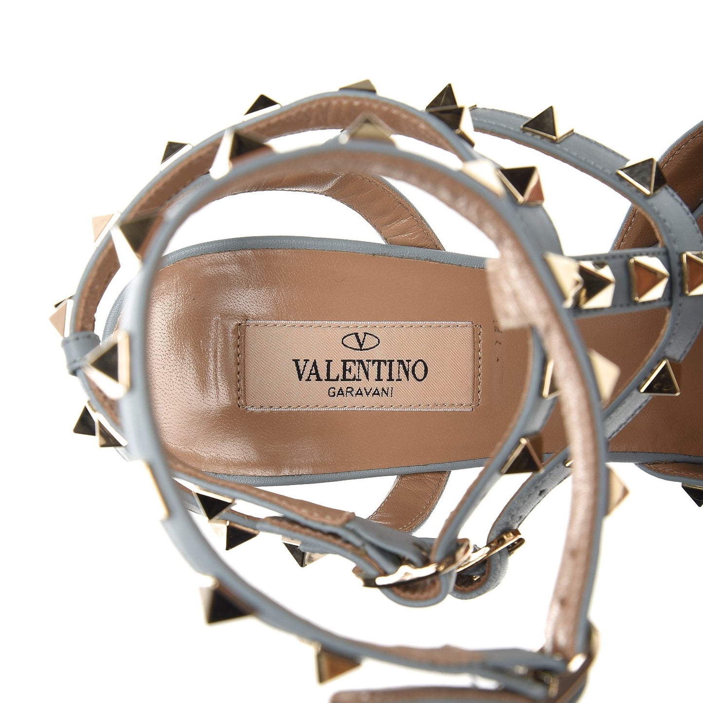 Pebbled Calfskin Rockstud Ankle Strap 65mm Pumps 38.5 Sky Sorbet