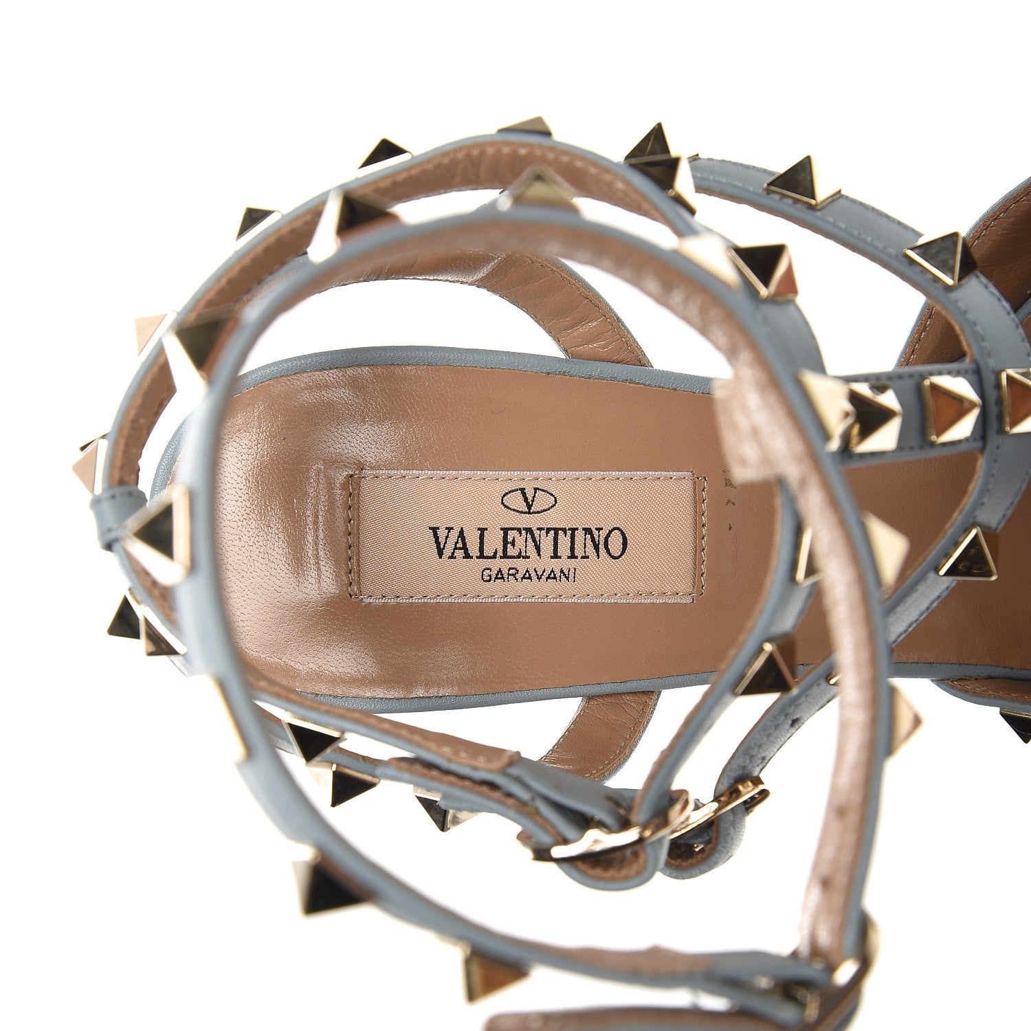 Valentino Garavani Pebbled Calfskin Rockstud Ankle Strap 65mm Pumps 38.5 Sky Sorbet 9 of 9