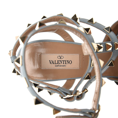 Valentino Garavani Pebbled Calfskin Rockstud Ankle Strap 65mm Pumps 38.5 Sky Sorbet 9 of 9