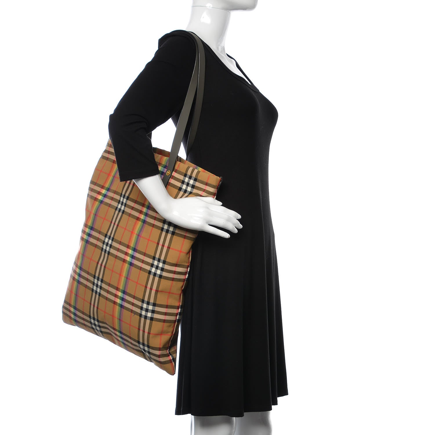 Burberry Vintage Rainbow Check Shopper Tote Grey 2 of 8