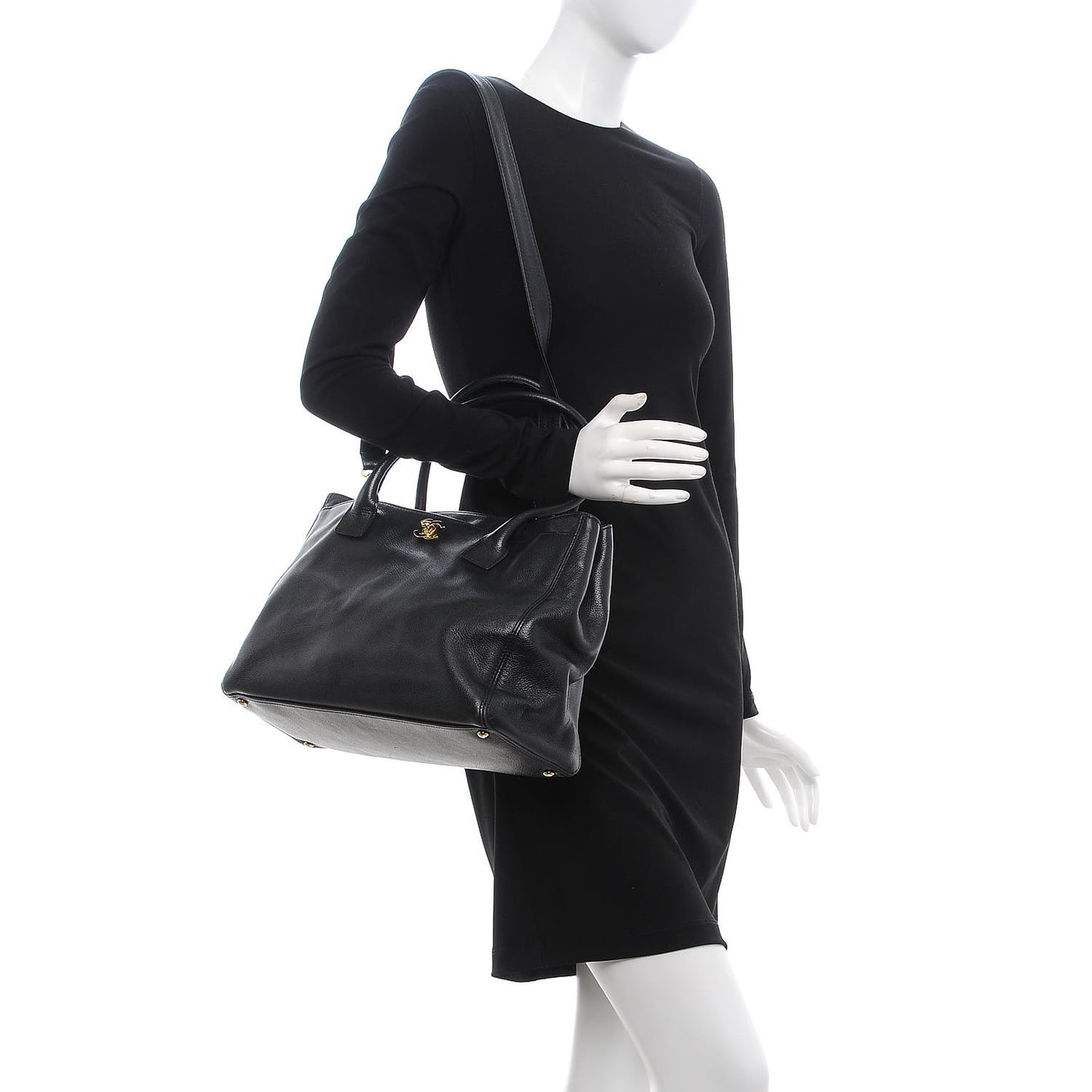 Calfskin Cerf Executive Shopper Tote Black