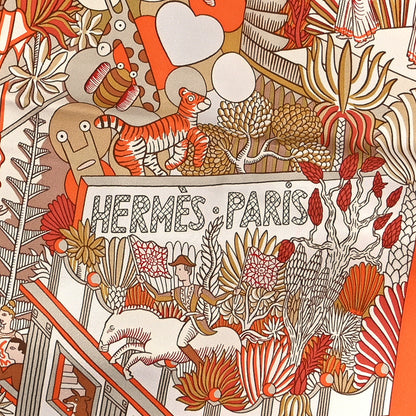 Hermes Silk Animapolis Scarf 140 Orange Caramel Black 2 of 3