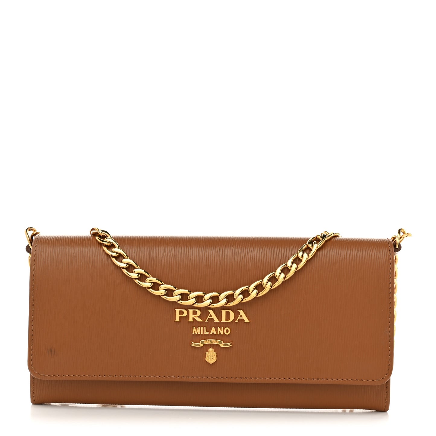 Saffiano Metal Oro Chain Wallet Caramel
