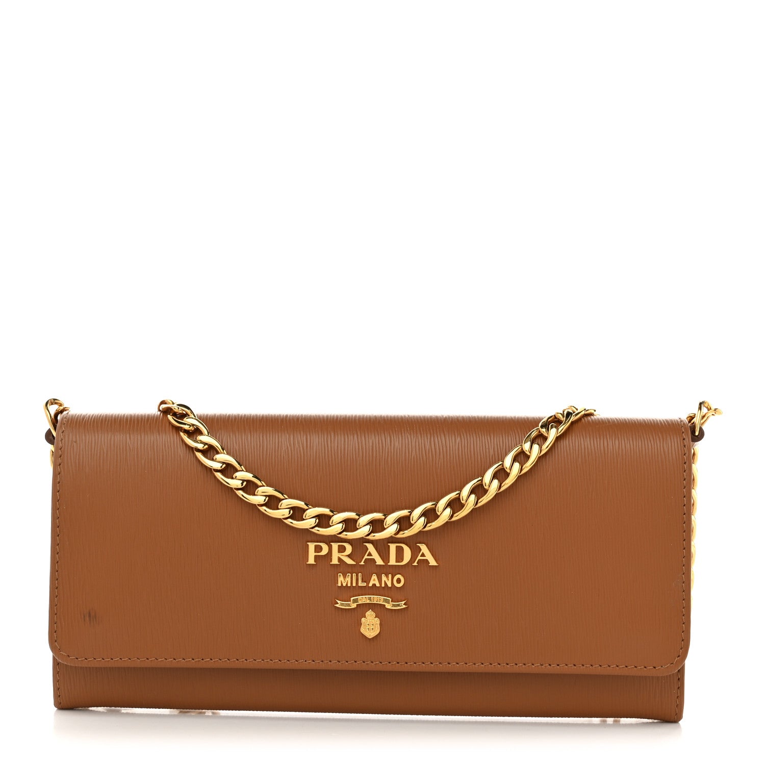Prada Saffiano Metal Oro Chain Wallet Caramel 1 of 11