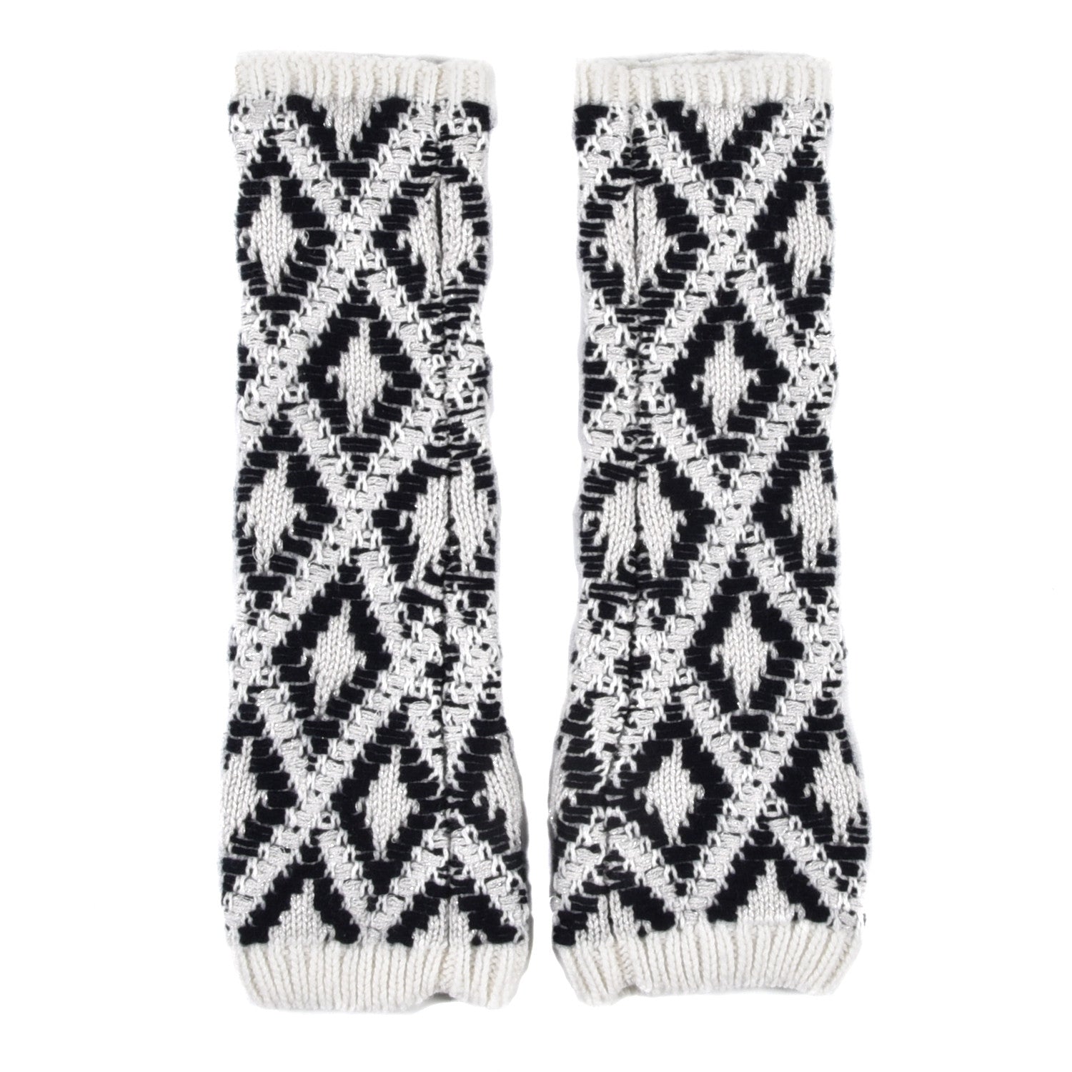 Chanel Cashmere Blend CC Fingerless Gloves Beige White Black 2 of 5