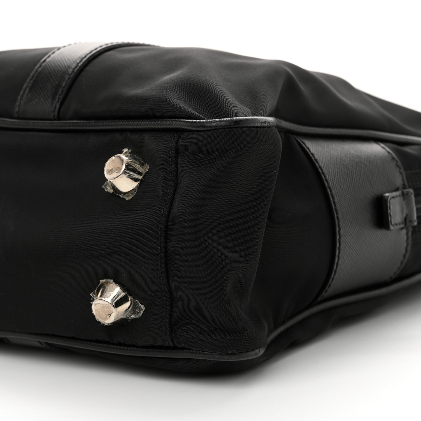 Tessuto Nylon Saffiano Metal Triangle Logo Work Bag Black