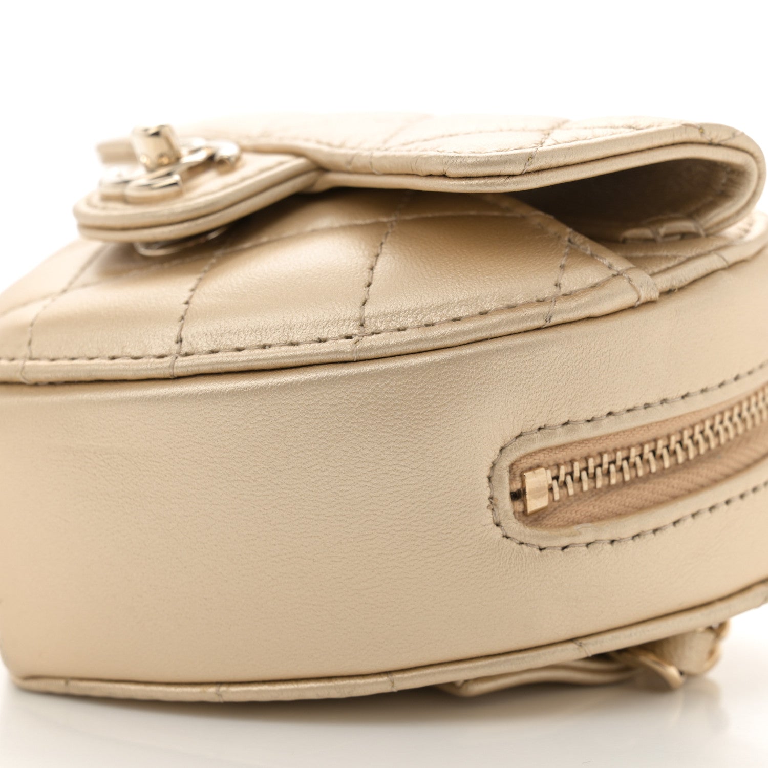 Chanel Metallic Lambskin Quilted CC In Love Heart Waist Belt Bag With Chain Gold 10 of 10