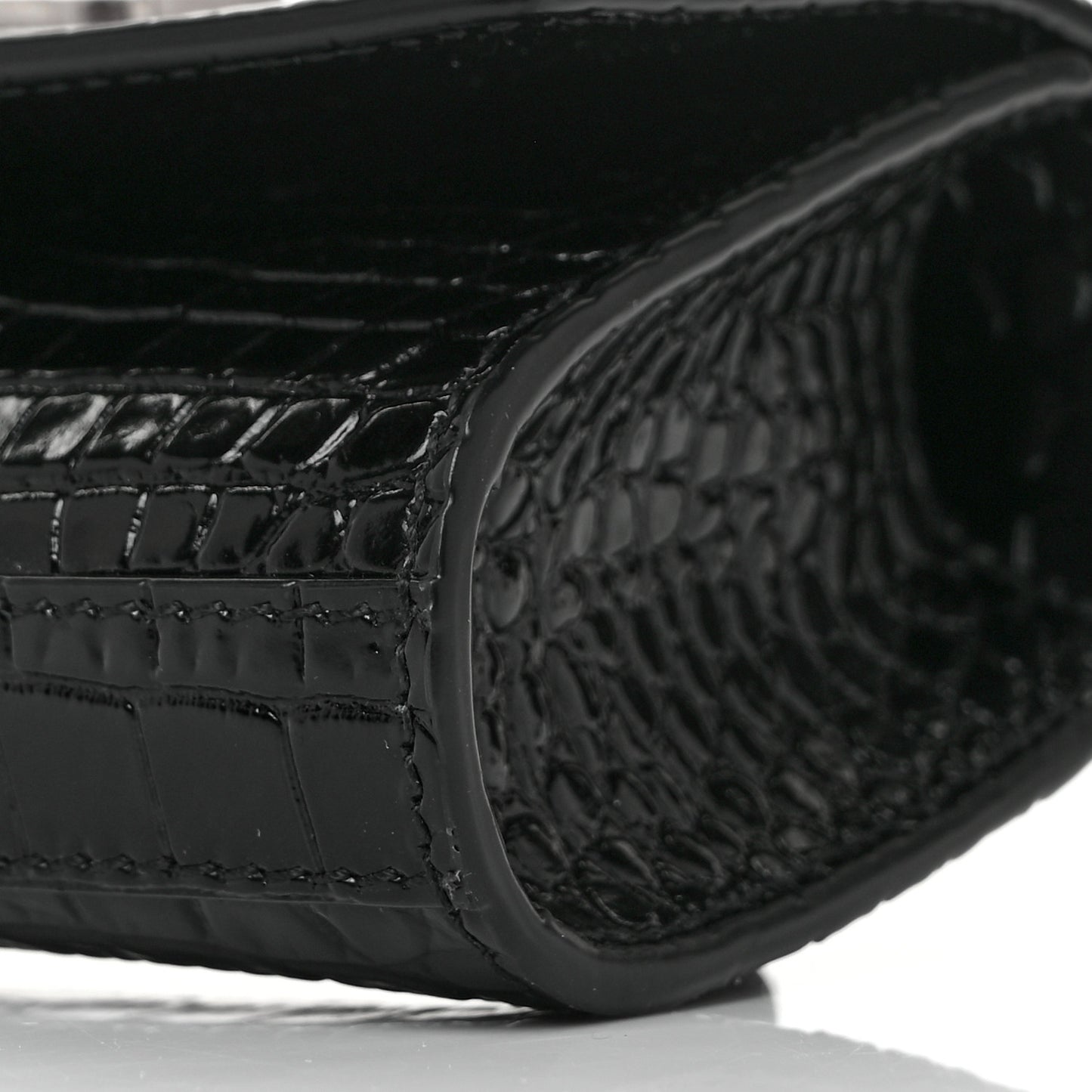 Calfskin Crocodile Embossed Monogram Kate Belt Bag Black