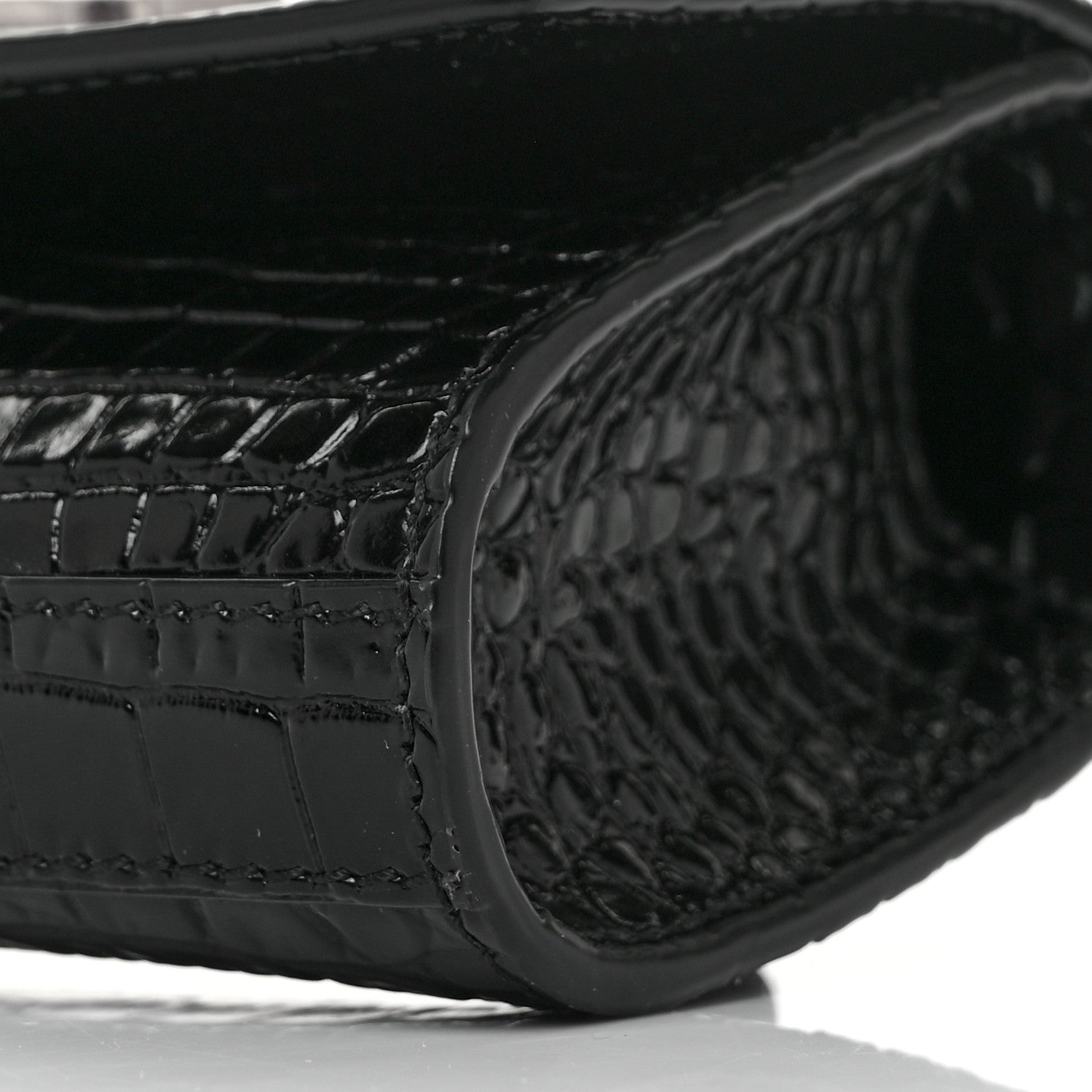 Saint Laurent Calfskin Crocodile Embossed Monogram Kate Belt Bag Black 8 of 8
