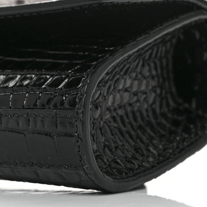 Saint Laurent Calfskin Crocodile Embossed Monogram Kate Belt Bag Black 8 of 8
