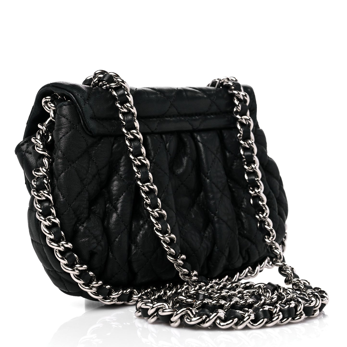 Washed Lambskin Quilted Mini Chain Around Flap Black