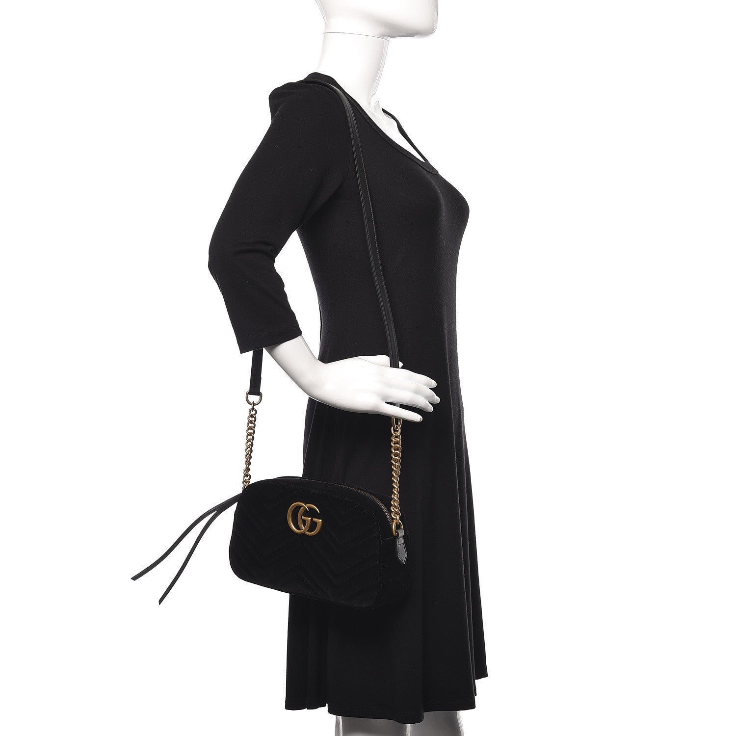 Gucci Velvet Matelasse Small GG Marmont Chain Shoulder Bag Black 2 of 10