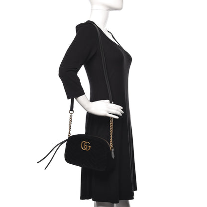 Gucci Velvet Matelasse Small GG Marmont Chain Shoulder Bag Black 2 of 10