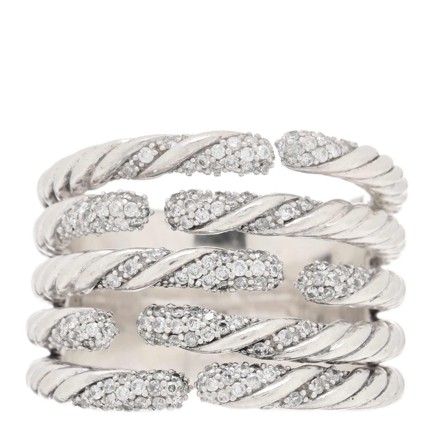 David Yurman Sterling Silver Diamond Willow Five Row Ring 53 6.25 1 of 4