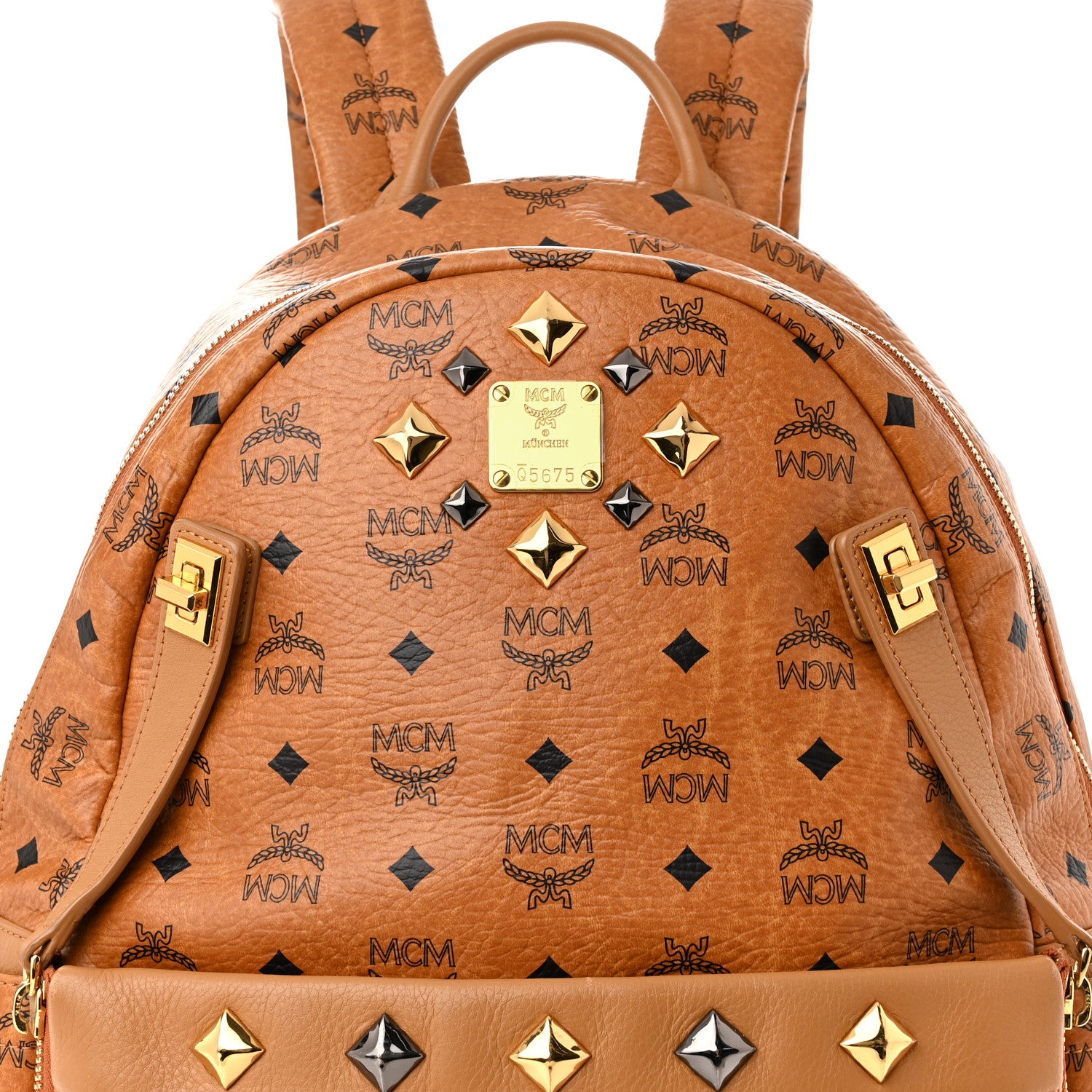 MCM Visetos Studded Medium Dual Stark Backpack Cognac 6 of 9