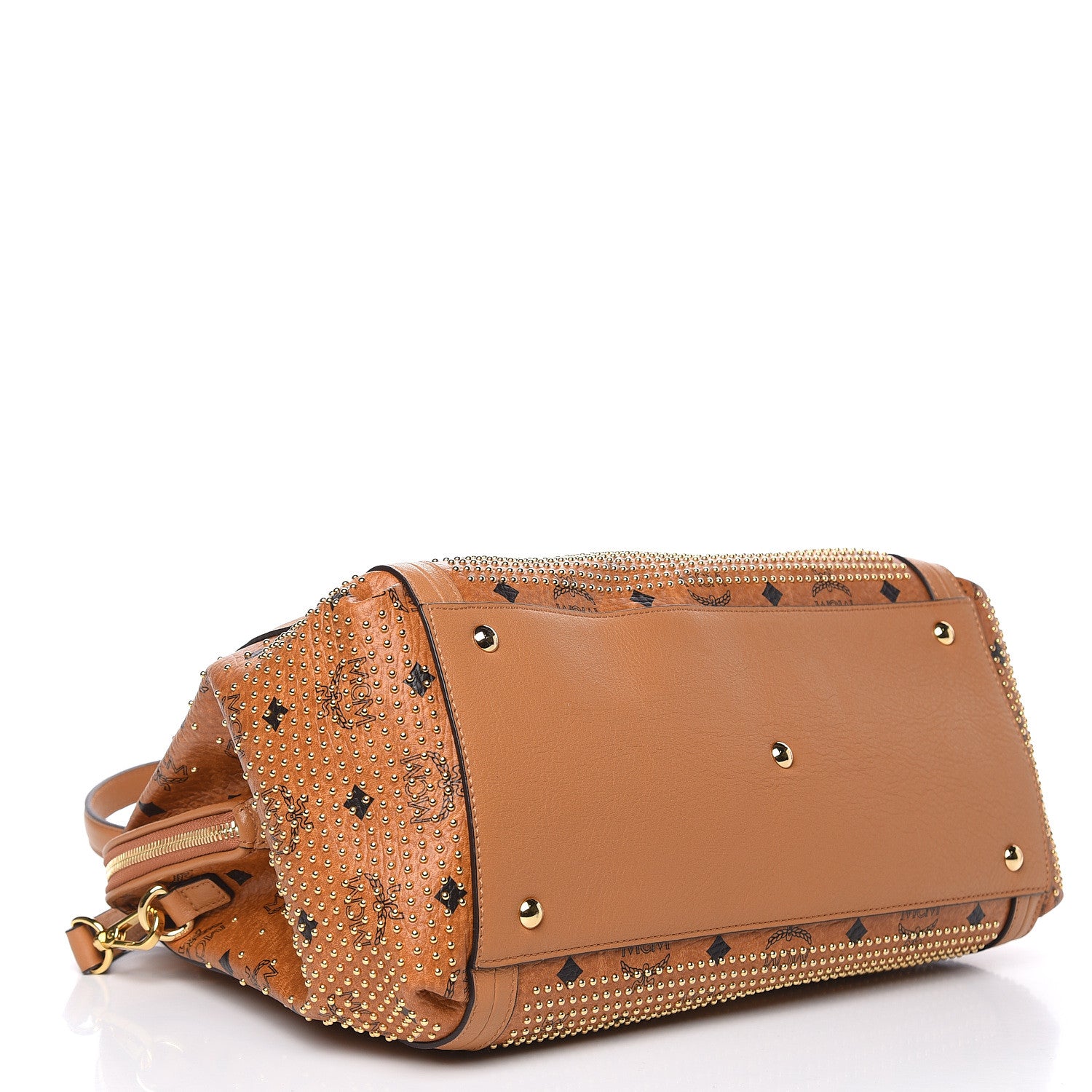 MCM Visetos Studded Medium Boston Satchel Cognac 4 of 10