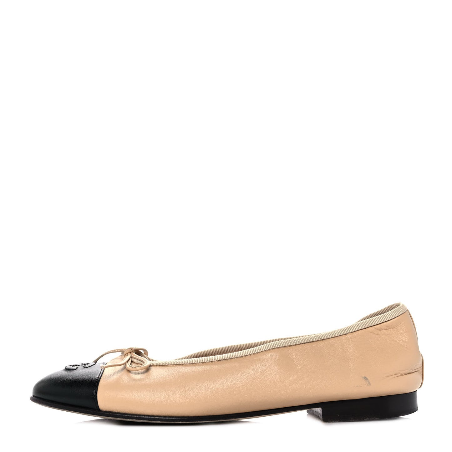 Lambskin Cap Toe CC Ballerina Flats 38.5 Beige Black