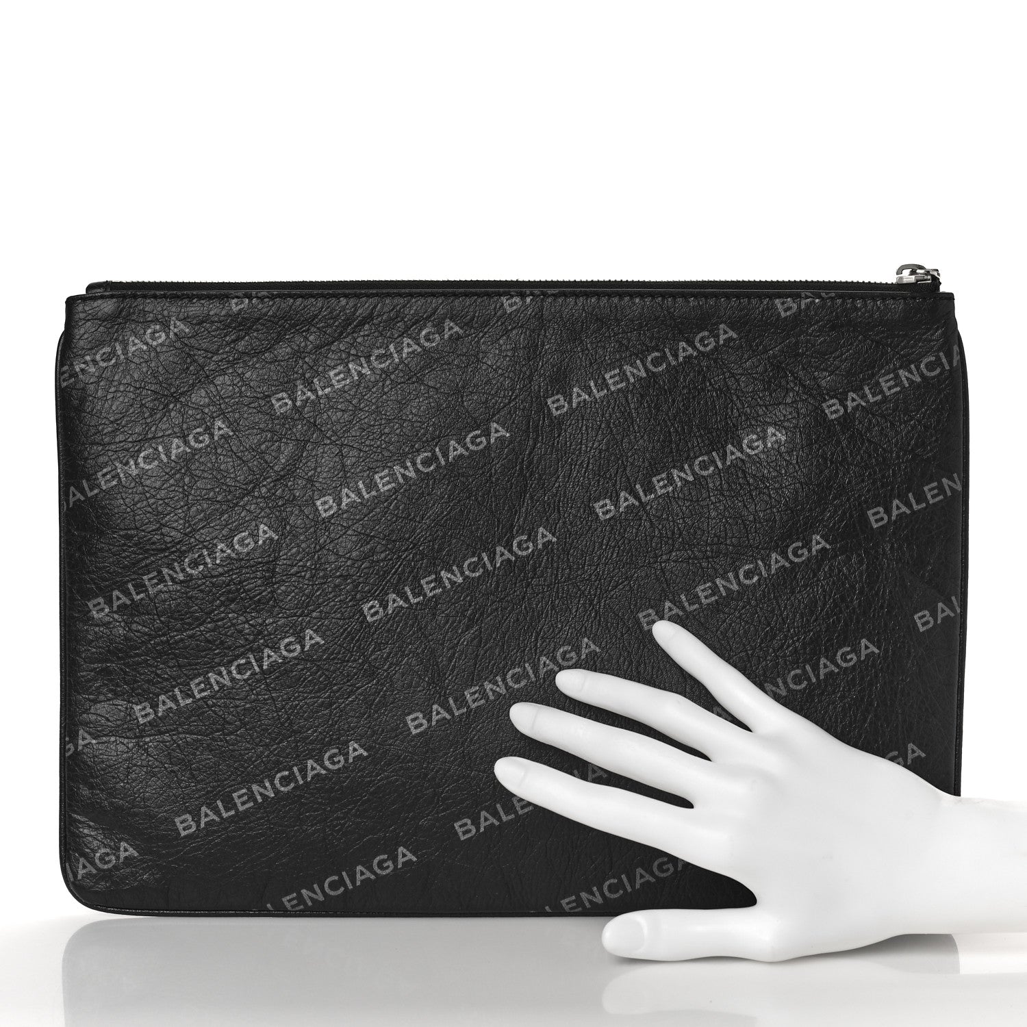 Balenciaga Calfskin Allover Logo Pouch Black 2 of 8