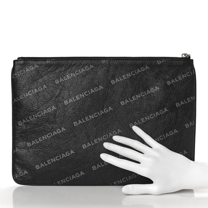 Balenciaga Calfskin Allover Logo Pouch Black 2 of 8