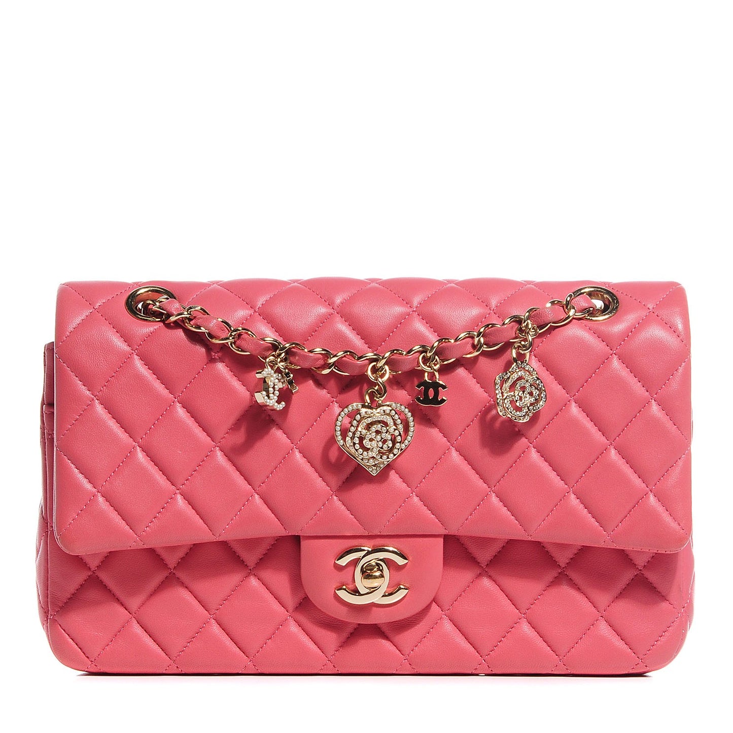 Lambskin Quilted Valentine Charms Medium Single Flap Pink