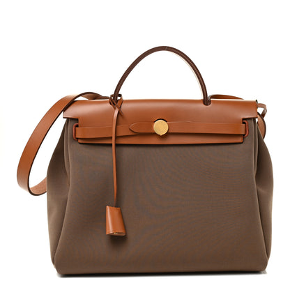 Hermes Vache Hunter Toile Herbag Zip 31 PM Etoupe Dune Fauve 1 of 11