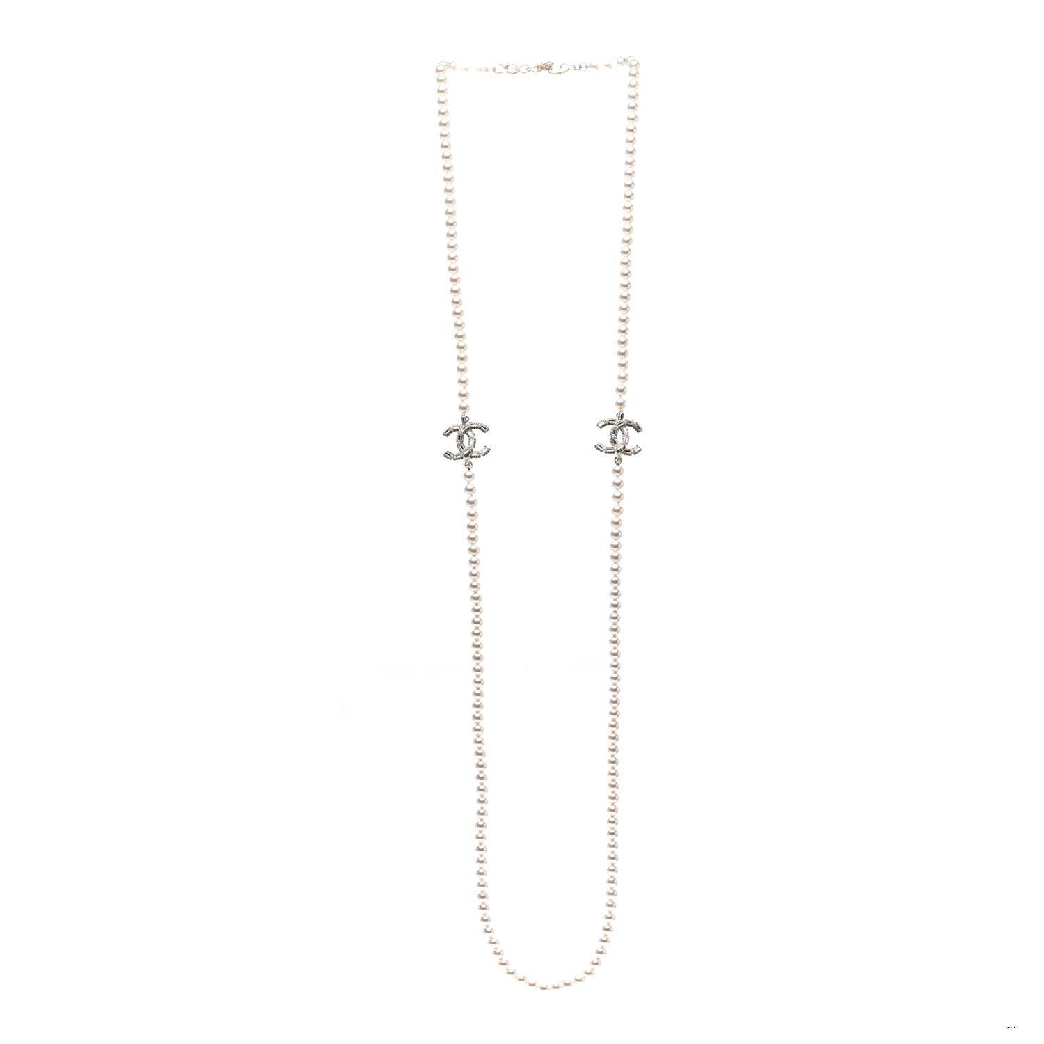 Chanel Pearl Baguette Crystal CC Long Necklace Gold 3 of 6