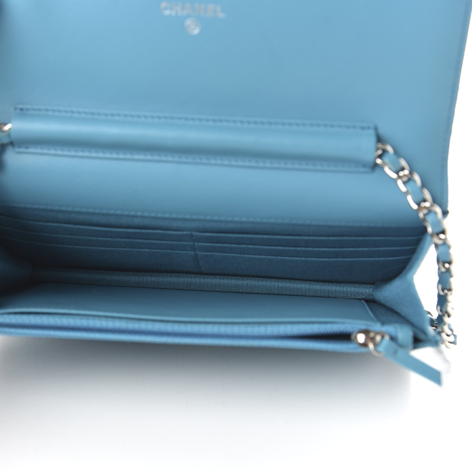 Chanel Patent Quilted Wallet On Chain WOC Blue 5 of 13
