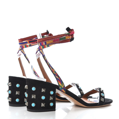 Valentino Garavani Suede Embroidered Rockstud Rolling Wrap Sandals 38.5 Black Multicolor 4 of 7