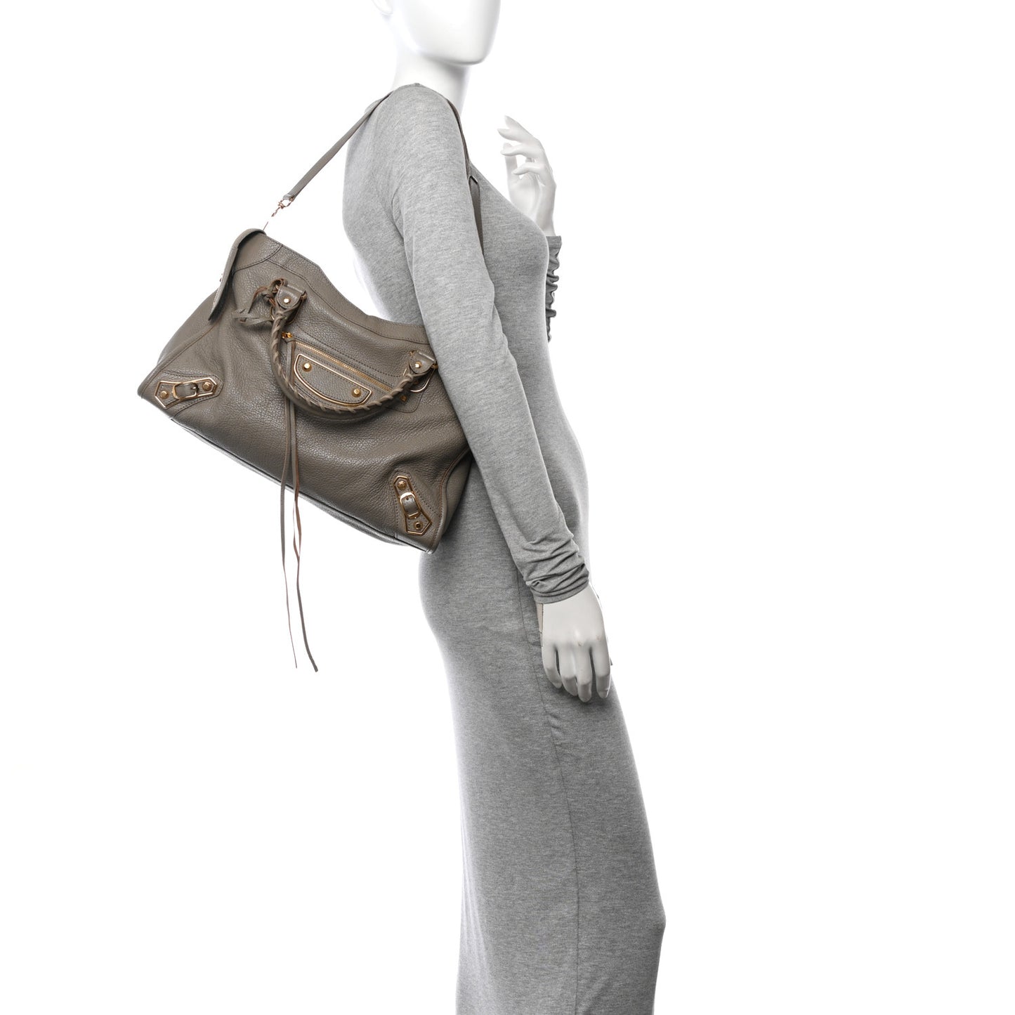 Chevre Gold Metallic Edge Hardware City Gris Taupe