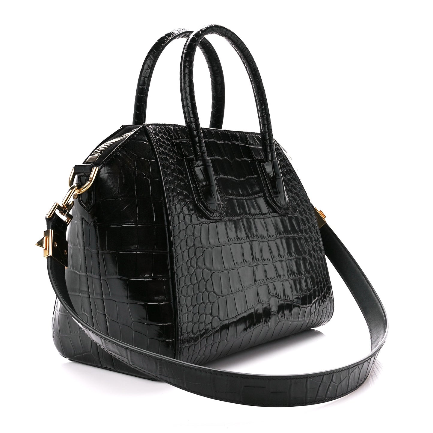Calfskin Crocodile Embossed Small Antigona Black