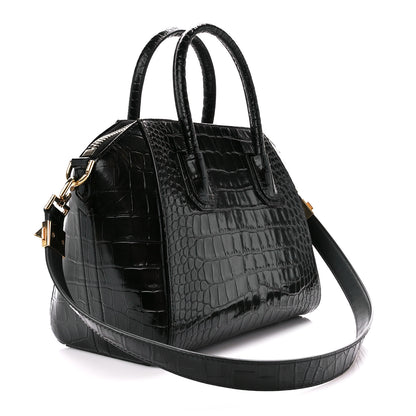 Givenchy Calfskin Crocodile Embossed Small Antigona Black 3 of 10