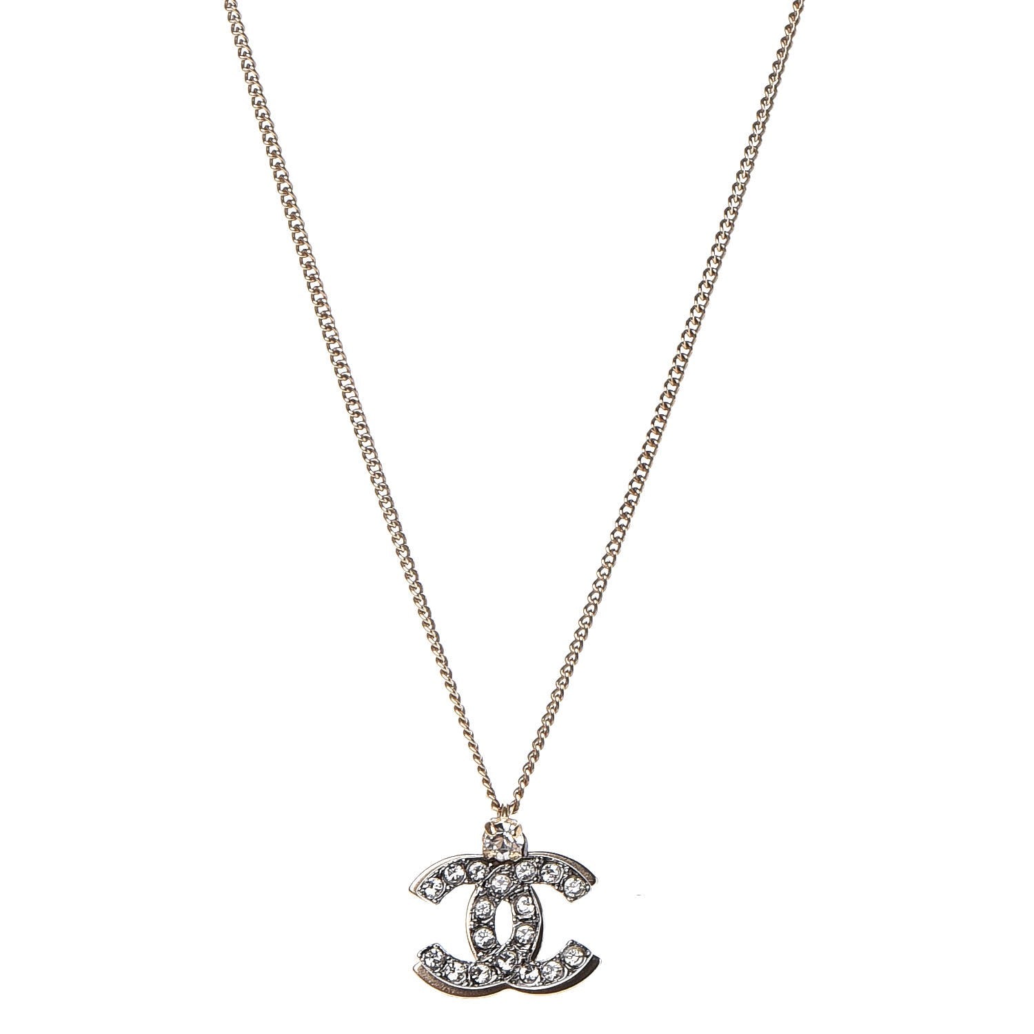 Chanel Crystal Double CC Necklace Gold Ruthenium 1 of 7