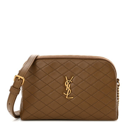 Saint Laurent Lambskin Quilted Gaby Zipped Pouch Dark Cork 1 of 14
