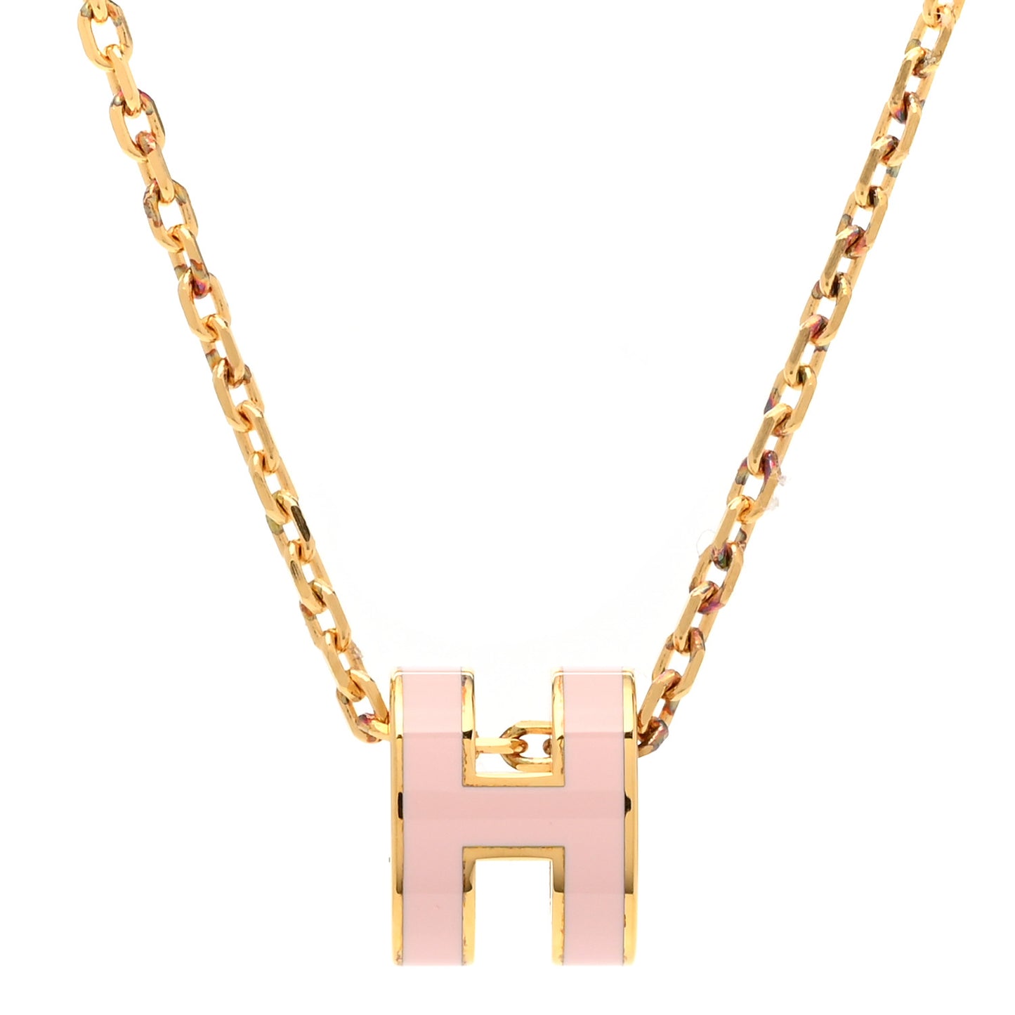 Lacquered Gold Mini Pop H Pendant Necklace Rose Dragee