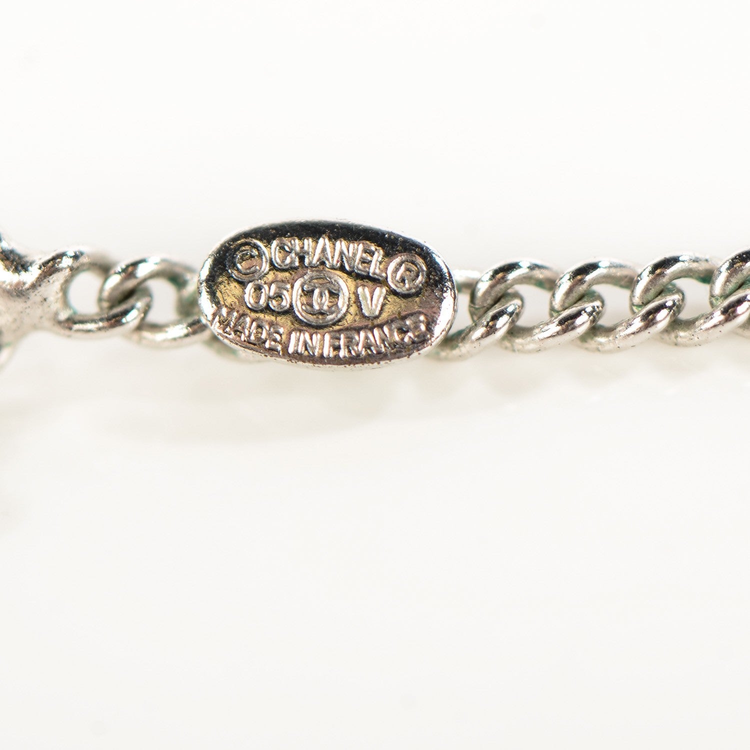 Chanel Pearl Crystal CC Necklace Silver 6 of 7
